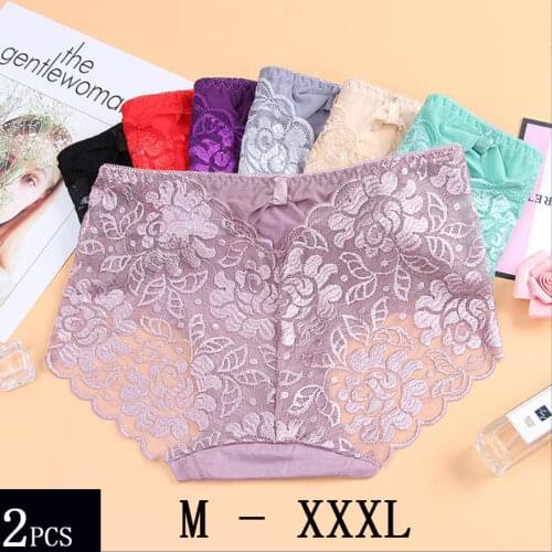 2 PCS/LOT Fashion Hollow-Out Sexy Lace Underwear Women Panties Raises Buttock Pure Cotton Briefs Bottom Triangle Lingerie Tanga