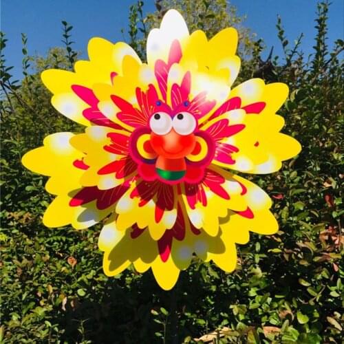Wind Spinner Three Layers Sunflower Outdoor Garden Decoration Windmill Pinwheel Kids Children Toys Cartoon Gifts Funny Games