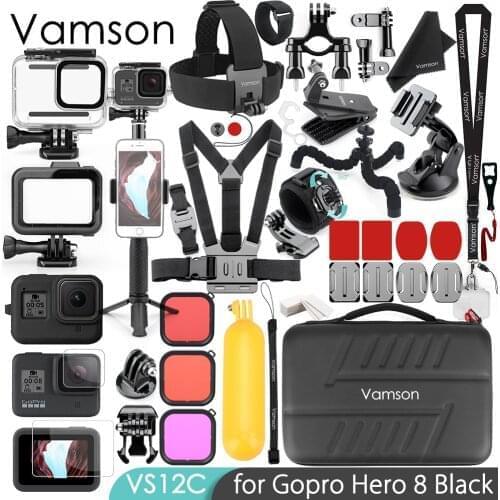Vamson for GoPro Hero 8 Black Mount Monopod Accessories Kit Waterproof Housing case for Go pro 8 Sports Camera Accessories VS12