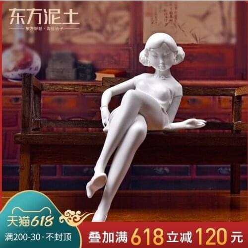 Oriental soil dehua white porcelain sculpture decoration art ceramic beauty character furnishing articles/mood