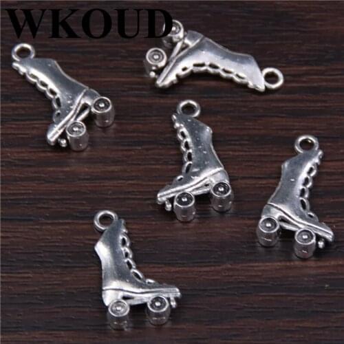 WKOUD 30pcs Silver Plated Childhood Skates Necklaces Earrings Jewelry DIY Alloy Pendants 21*12mm A278