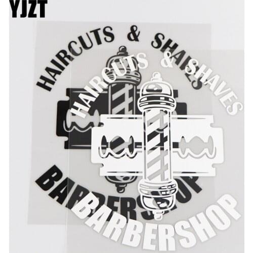 YJZT 14×16.7CM HAIRCUTS & SHAVES BARBERSHOP Vinyl Decal Car Sticker Art Fashion Black/Silver 4C-0432