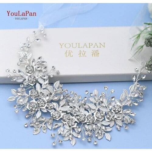 YouLaPan HP349 Alloy Flower Bridal HairBand Silver Headband Tiara Rhinestone Bridal Headwear Hair Accessories for Wedding Crown