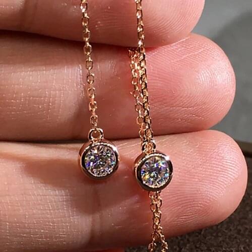 14K Rose Gold 1 Carat Drop Earrings Women Wedding Anniversary Engagement Party 0.5ct Round Bubble Tassel Moissanite Diamond