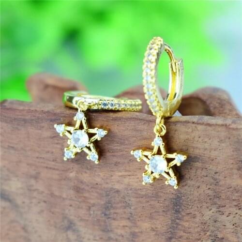 2021 New Hot Sale Exquisite Double Star Inlaid CZ Earrings Female Zircon High Quality Women Ear Pendant Trend