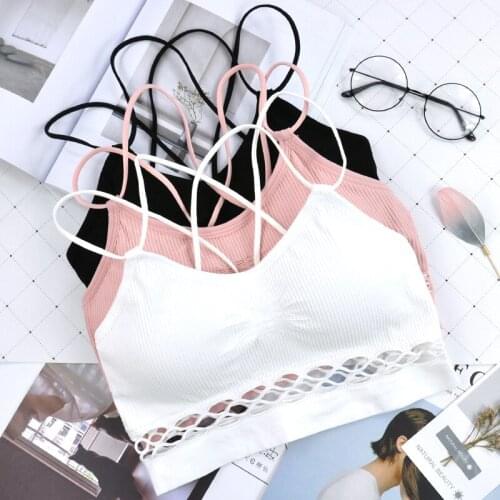 Spring Summer New Cross Beauty Back Wrapped Chest Sexy Thread Hollow Yoga Micro-Collar Underwear Without Steel Ring Comfortable