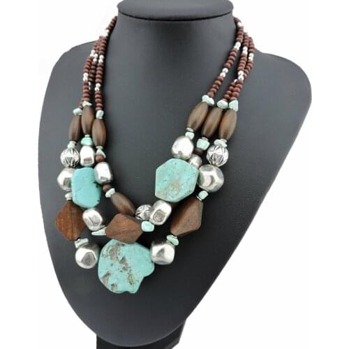 2017 Trendy Fashion Womens Multilayer Chunky Necklace Bohemia Style Natural Stone Pendant Choker Statement Necklace Jewelry