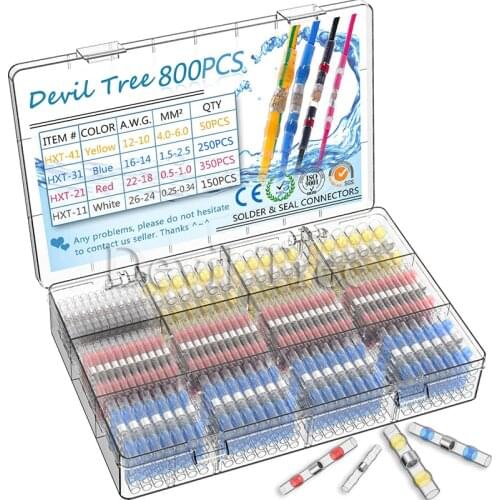 800/400/200PCS Solder Seal Wire Connectors Heat Shrink Solder Waterproof Solder Kit Insulated Electrical Butt Wire Terminals