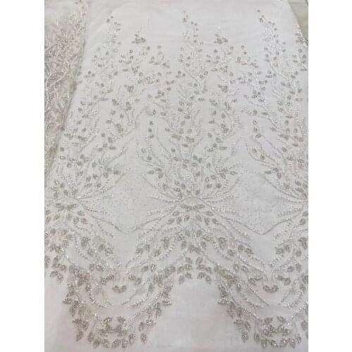 African Lace Fabric With Sequins and beads Latest Fabric High Quality SYJ-4188816 Tulle Sequins Lace Fabric Dress