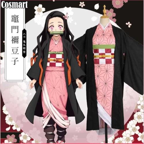 Anime!Demon Slayer Kimetsu no Yaiba Kamado Nezuko Cosplay Costume Kimono Uniform Halloween Suit For Women Outfit New