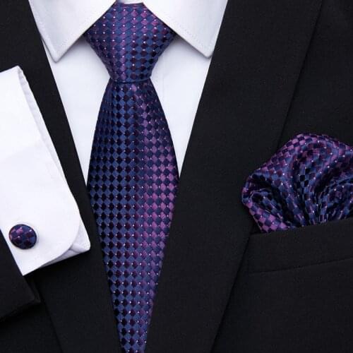 Brand Designer Fashion Luxury Silk Tie Purple Shinny Ties for Men Business Formal Neck Tie&Handkerchiefs&Cufflinks