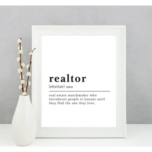 Realtor Job Definition Print Black White Canvas Poster Real Estate Agent Wall Decoration Canvas Painting Funny Dictionary Realto