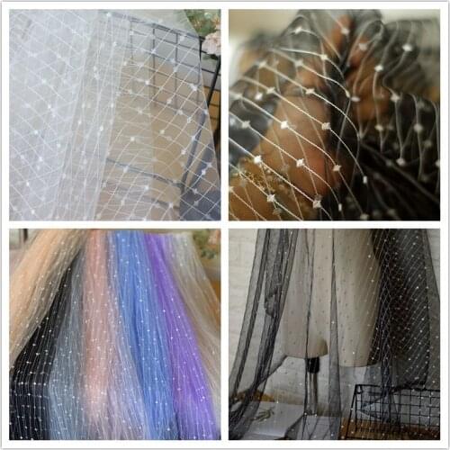 150cm Wide Black Pink High Quality Dot Polka Elastic Lace Fabric Stretchy Mesh Tulle Fabric For Skirt Wedding Dress Decorative