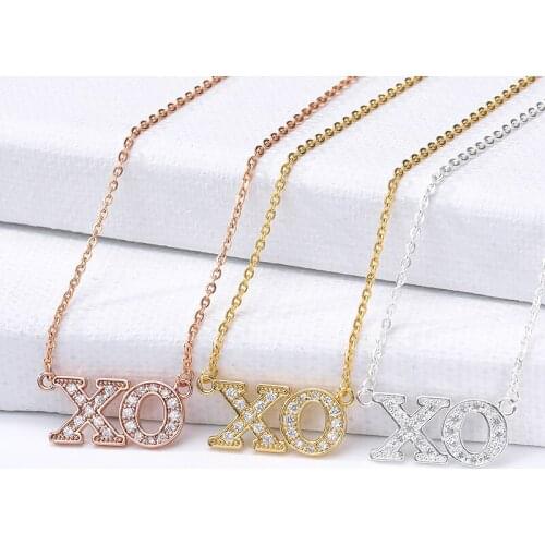 Fine XO Letter Necklace Gold CZ Crystal Pendant Stainless Steel Chain Letter Jewelry For Women Friendship Gift Collares