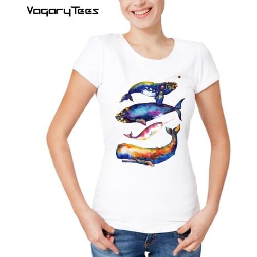 Womens Tops Tees new summer Comfortable fitness o-neck tshirt women men short sleeve vivid ocean Whales paint t shirt homme