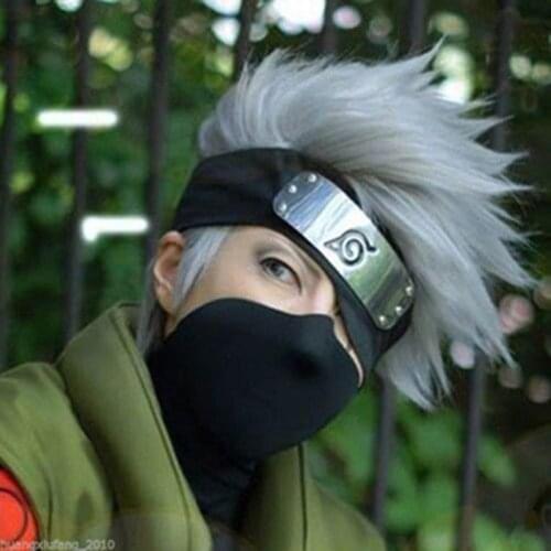 Hot Anime NARUTO Hatake Kakashi Short Layered Silver Grey Heat Resistant Hair Cosplay Costume Wig + Headband + Mask Costume