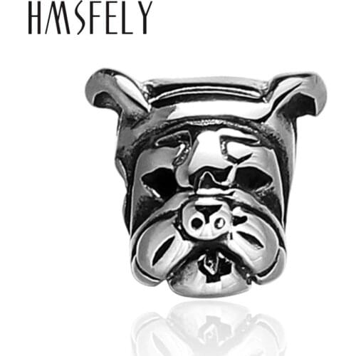 HMSFELY 2mm Hole Size Bulldog Head Bead 316L Stainless Steel Animal Beads Accessories For DIY Beaded Bracelets Making Findings