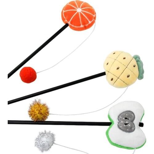 Cat Teaser Stick Fruit Plush Simulated Pet Wand Toy Kitten Teaser Wand With Ball Cute Plush Cat Teasing Stick Cat Scratch Toy