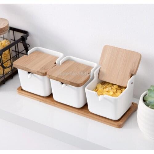 Japanese-style household ceramic seasoning bottle canned seasoning pot set seasoning box kitchen salt shaker