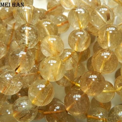 Meihan natural (1bracelet/set) 13-14mm Golden Rutilated quartz natural round beads stone for jewelry making design
