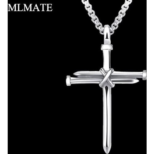 Mens Womens Antique Stainless Steel Nail Charm Cross Necklace Pendant Polished Gold Black Color