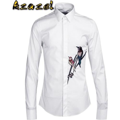 Azazel Men Shirts Luxury Magpie Embroidered Mens Dress Shirts Plus Size 4xl Spring Autumn Long Sleeve Casual Shirts Man