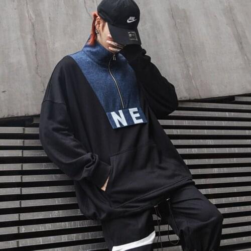 New Swag Darkly Stylish Patchwork Printed Letter Loose Mens Sweatshirts Hip Hop Autumn Male Youth Punk Pullover Coats Streetwear