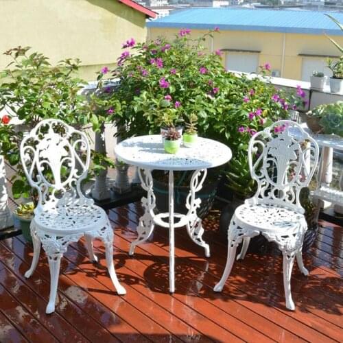 3-piece White Bistro Patio Set Table and 2 May Chairs Set Furniture Garden Outdoor Seat