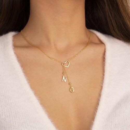 New Fashion Temperament Trend Jewelry Stainless Steel Hollow Heart Shaped A-Z Letter Pendant Necklace Ladies Banquet Gift