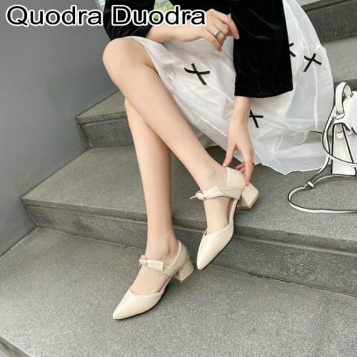 New shoes Womens Pumps chunky PU thick high heels pointed toe casual Big Size 43 33 fashion All Match party slippers gladiator