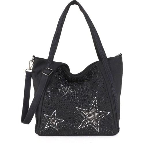 2021 summer new style fashion shoulder bag messenger portable bucket bag hot diamond five-pointed star denim bag canvas