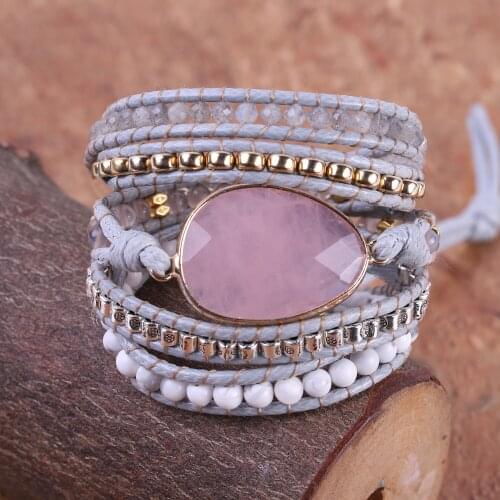 Premium New Wrap Bracelet W/ Natural Stones Cozy Vegan Cord Weaving Statement Bracelet Jewellery Gifts