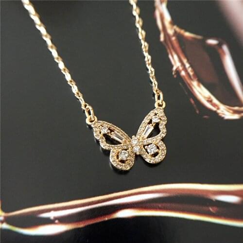 Trendy Gold Color Plating Clear Zirconia Paving Butterfly Charm Necklace For Women Girl Tiny Party Jewelry Accessory Gift