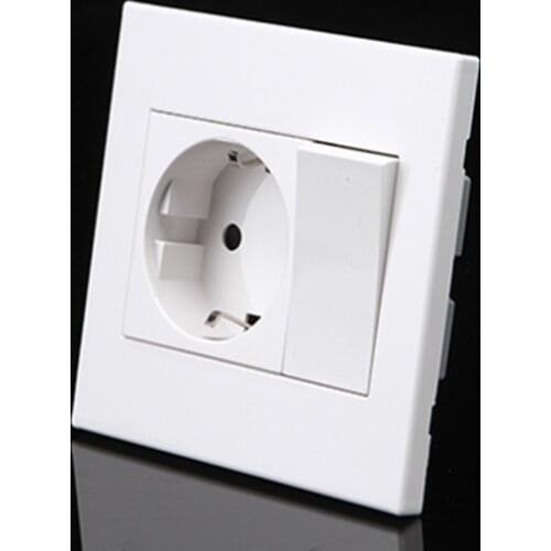 92*86mm PC Panel EU Russia Spain Wall Socket + 16A 1 Gang 1 Way On / Off Rocker Light Switch
