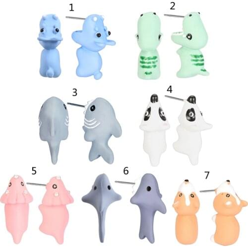 6XDA Cute Soft Pottery Ear Studs Suitable for Women and Girls 3D Shark Corgi Animal Cartoon Biting Ear Stud Earrings