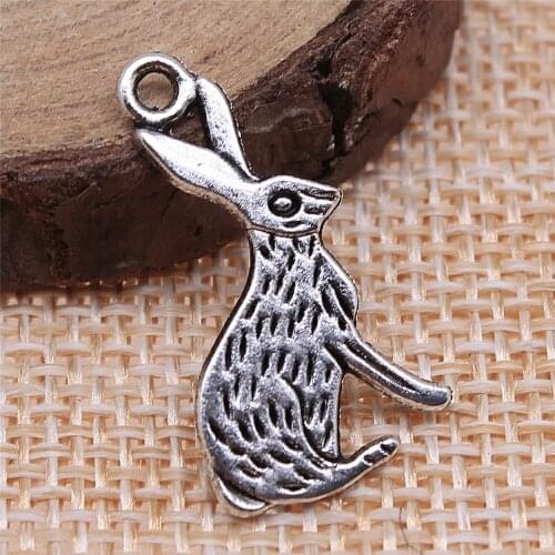 Charms for Jewelry Making Findings Handmade DIY Craft 40pcs Antique Silver Color 26x14mm Rabbit Charms Pendant