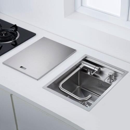 Hidden Open Kitchen Sink Black Invisible Single Tank Island Bar Counter Small Basin Stainless Steel Balcony Sink Single Bowl