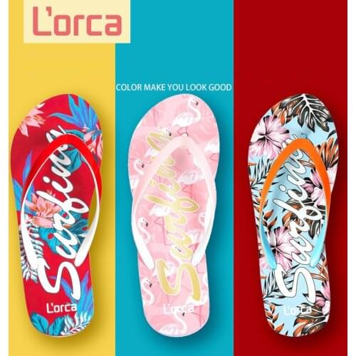 Women Summer Beach Sandals Flip Flops Slippers Flamingo Pattern Slides Ladies Anti-Skid House Pool Slippers Zapatos De Mujer