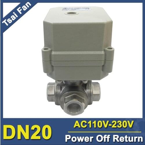 SS304 3/4'' AC110V-230V Electric Flow Control Valve, DN20 Motorized Ball Valve 3-Way L/T Type Used For Water Treatment