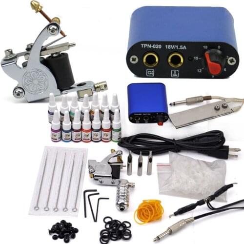 Professional Tattoo Machine set Beginner Complete Tattoo Kit 14 Color Inks Tattoo gun Power Supply Power Tip Tube Needles art