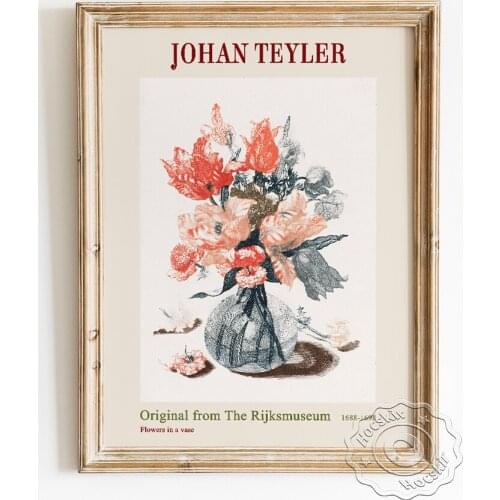 Johan Teyler Exhibition Museum Vintage Poster, Flowers In A Vase Canvas Painting, Sketch Watercolour Quietly Elegant Home Decor