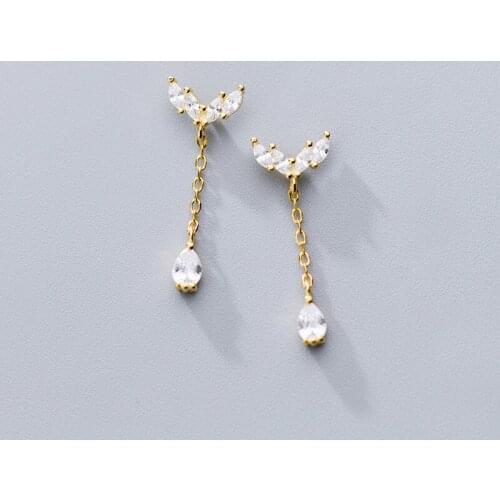 MloveAcc Authentic 925 Sterling Silver Cubic Zircon Wing Chain Droplet CZ Earrings for Women Silver Jewelry