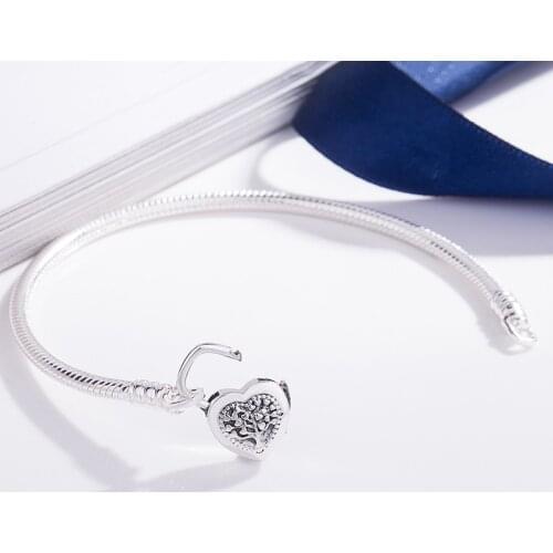 925 Sterling Silver Moments Tree Of Life Heart Padlock Clasp pan Bracelet Bangle Fit Bead Charm Diy Europe Jewelry