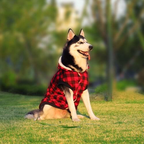 Winter Dog Clothes Jackets Grid Warm Soft Super Thick Clothing for Large Dog S-5XL Outfit Fall Hoodie Coats For Dogs Pet Apparel