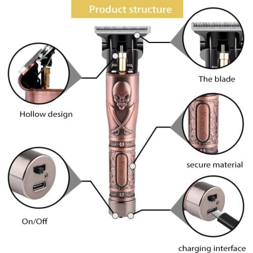 1 Pcs Bronze USB Rechargeable Hair Clipper Electric Hair Trimmer Cordless Shaver Trimmer 0mm Men Barber Hair Cutting Machine