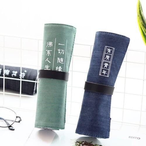 1pcs Korean creative literary retro student canvas pencil case pencil bag wheat and cavity curling pencil case