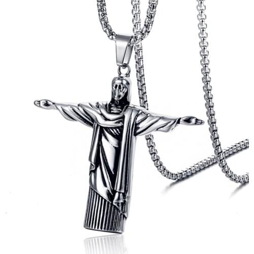 10Pcs Christian Crucifix Jesus Necklace Rio De Janeiro Praying Cross Pendant Religious mens and womens Jewelry C-23