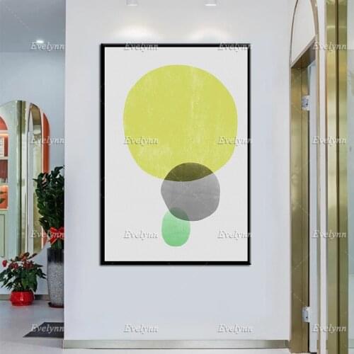 3 Dots Color Blocks, Circles, Screen Print, Abstract, Geometric,Modern Art, Gray, Yello,Home Decor Wall Art Canvas Poster Gift