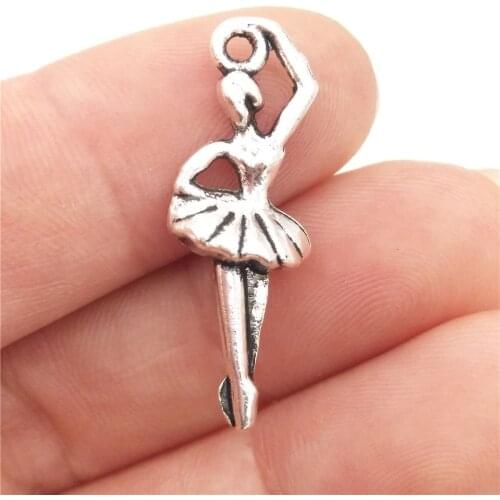 BULK 30pcs Lots Zinc Alloy Antique Silver Plated Dancing Ballerina Charms Stick Figure Pendant for 9*26mm 1.3g