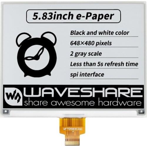 5.83inch E-Paper E-Ink Raw Display, 648×480 Pixels, Black / White Dual-Color, SPI Interface, Without PCB